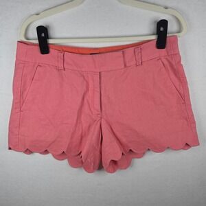J. by J. Crew Scalloped Hem Linen Blend Shorts 8 Coral Pink 4 Inch Inseam